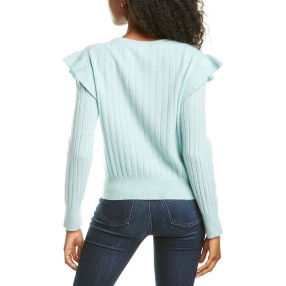 White + Warren XS Flutter Sleeve Cashmere Sweater Ribbed - Picture 2 of 7